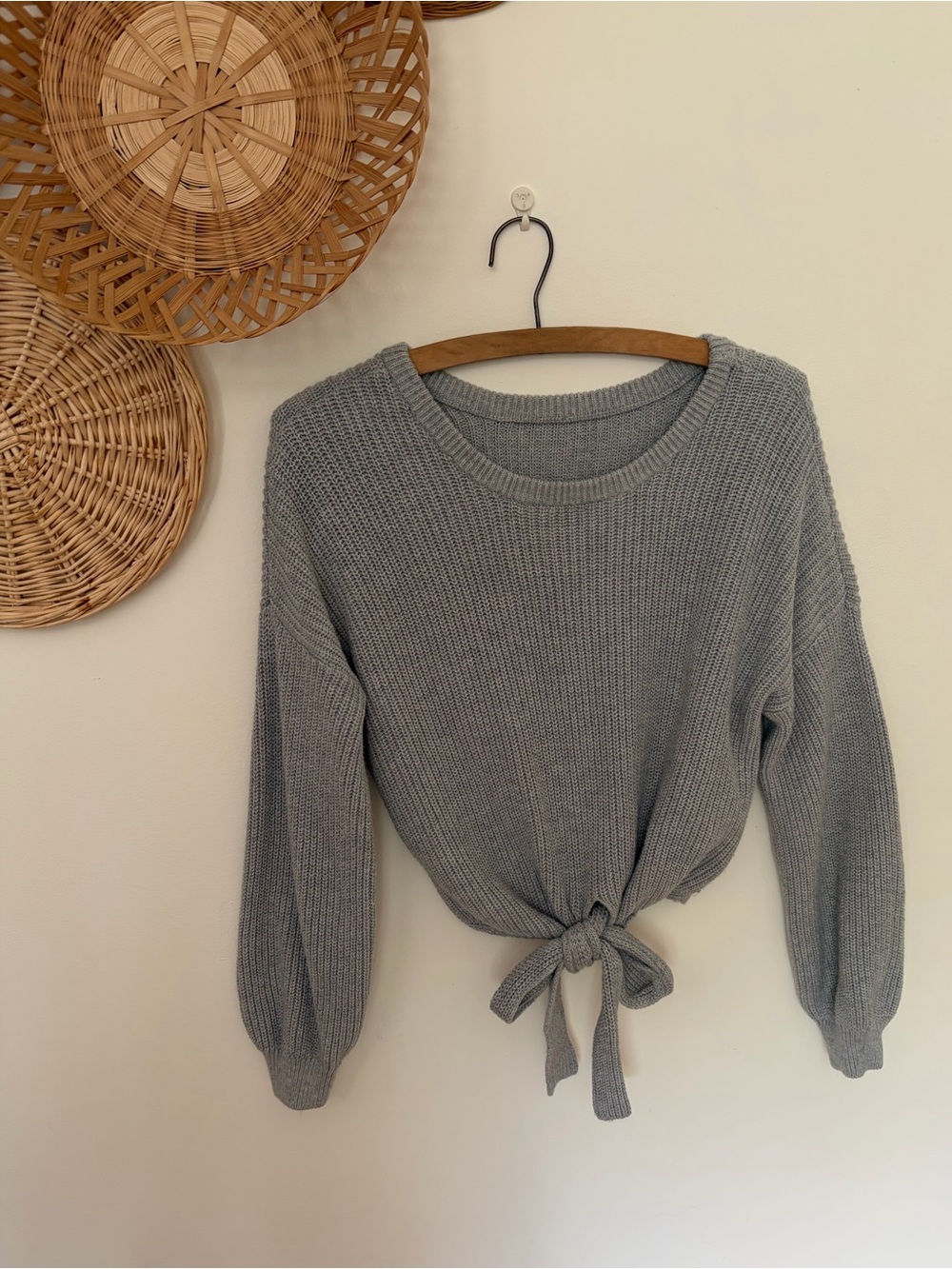 Hollister Gray Crewneck Tie-Front Knit Top
